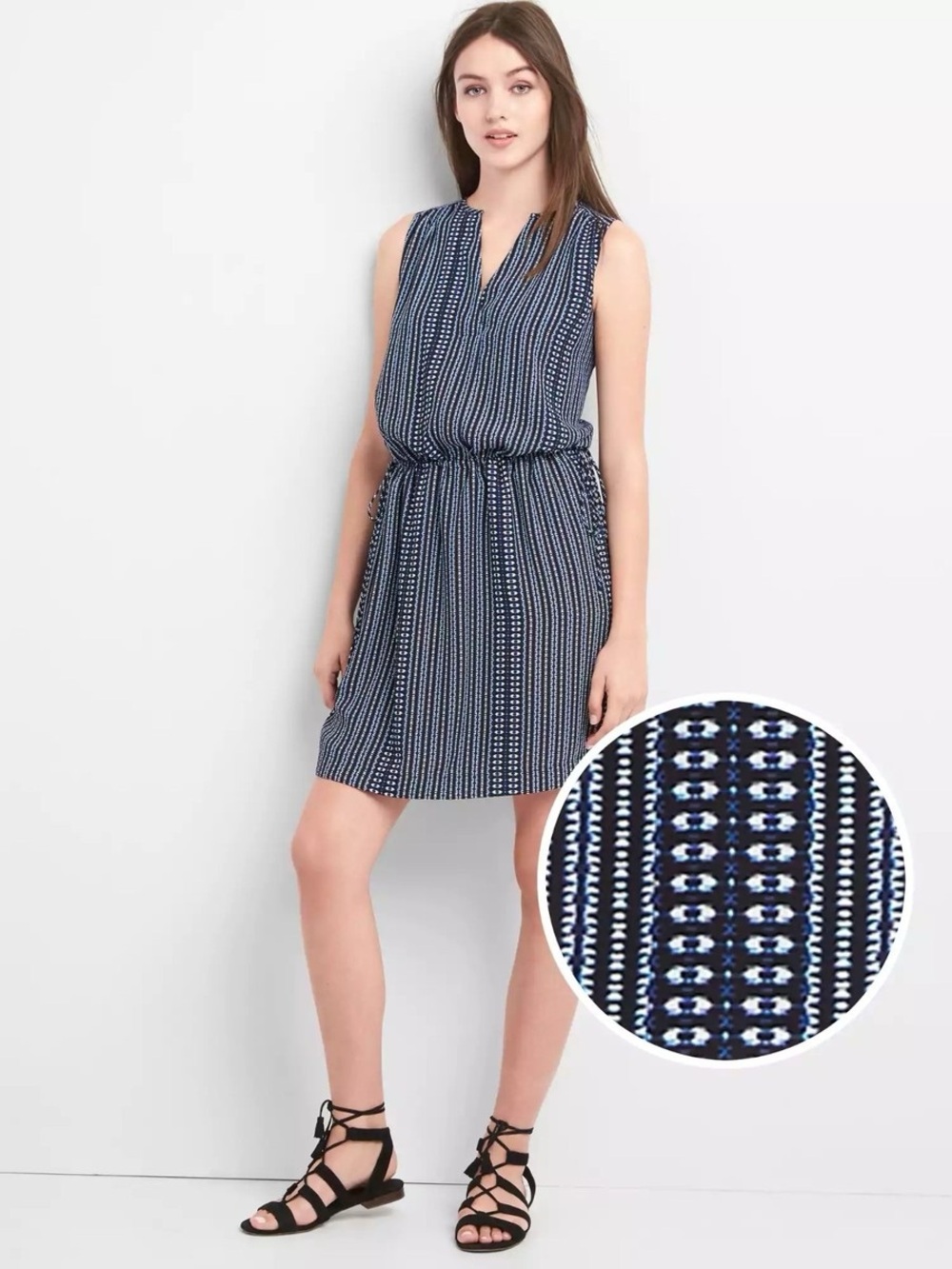 NWT Gap Sleeveless Tie-Waist Shirtdress Blue & White Pattern Medium